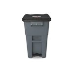 Trash Container On Wheels W/ Lid, 200 Qt.(50 Gal), Standard Step-On Rollout, Gray