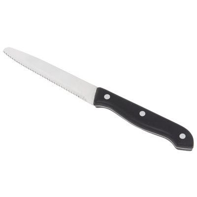 Stainless Steel High Polished Blade Steak Knife, With Black Handle, Round Tip 9"