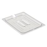 Cambro Camwear 20CWCHN135 Clear, Polycarbonate, Handled Lid With Spoon Notch (1/2 Size)