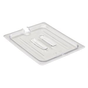 Cambro Camwear 20CWCHN135 Clear, Polycarbonate, Handled Lid With Spoon Notch (1/2 Size)