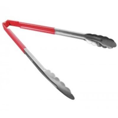 Utility Tongs, Stainless Steel, Red, 12" 