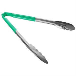 Utility Tongs, Stainless Steel, Green, 12"