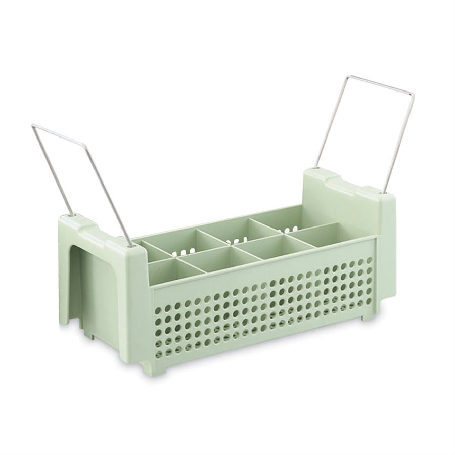 Flatware Basket (With Handles), 8 Compartments, Light Green