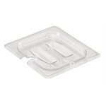 Cambro Camwear 60CWCHN135 Clear, Polycarbonate, Handled Lid With Spoon Notch (1/6 Size)