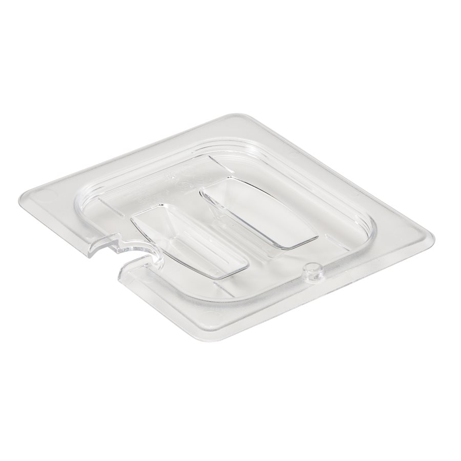 Cambro Camwear 60CWCHN135 Clear, Polycarbonate, Handled Lid With Spoon Notch (1/6 Size)