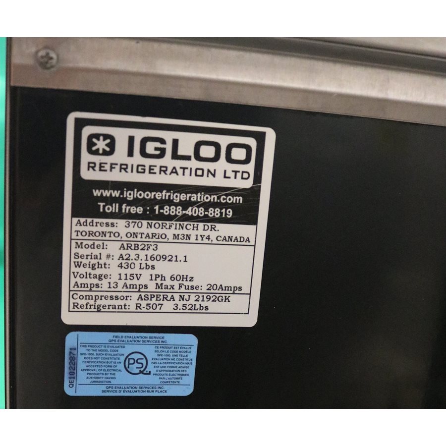 USED IGLOO ARB2F3 Slim Gelato Ice Cream Freezer Black