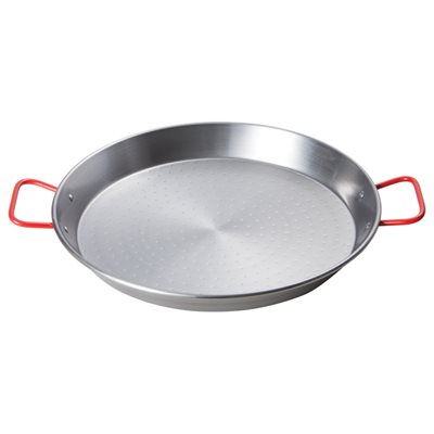 Paella Pan, Polished Carbon Steel 14-1/8" , Red Handles