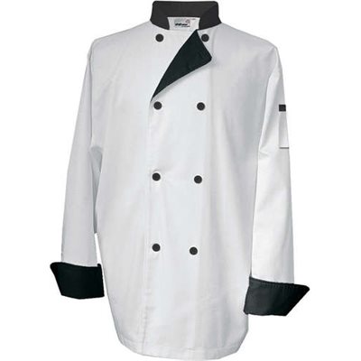 Veste De Cuisinier, Petite Taille, Blanc A Contraste Noir