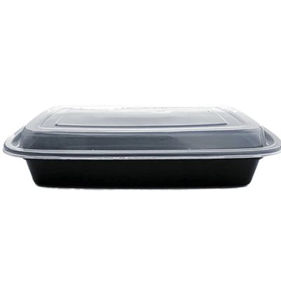 Microwaveable PP Black Rectangular Container 28 oz. , With Clear Lid, (50/PK)