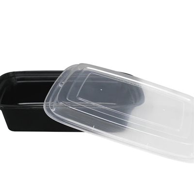 Microwaveable PP Black Rectangular Container 38 oz. , With Clear Lid, (50/PK)