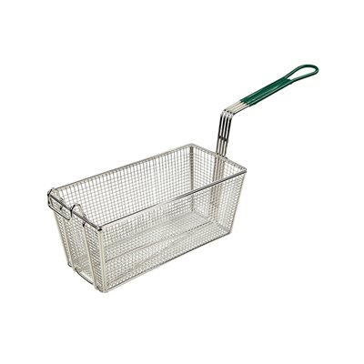 Fryer Basket with Coated Green Handle & Front Hook