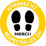 FLOOR SIGN - 14" ROUND, YELLOW (FRENCH)