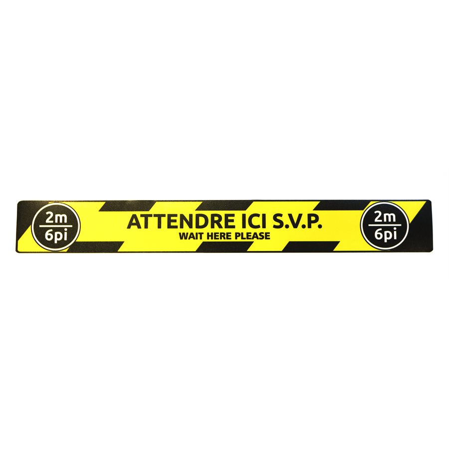 ADHESIVE FLOOR SIGN "ATTENDRE ICI SVP" 24"