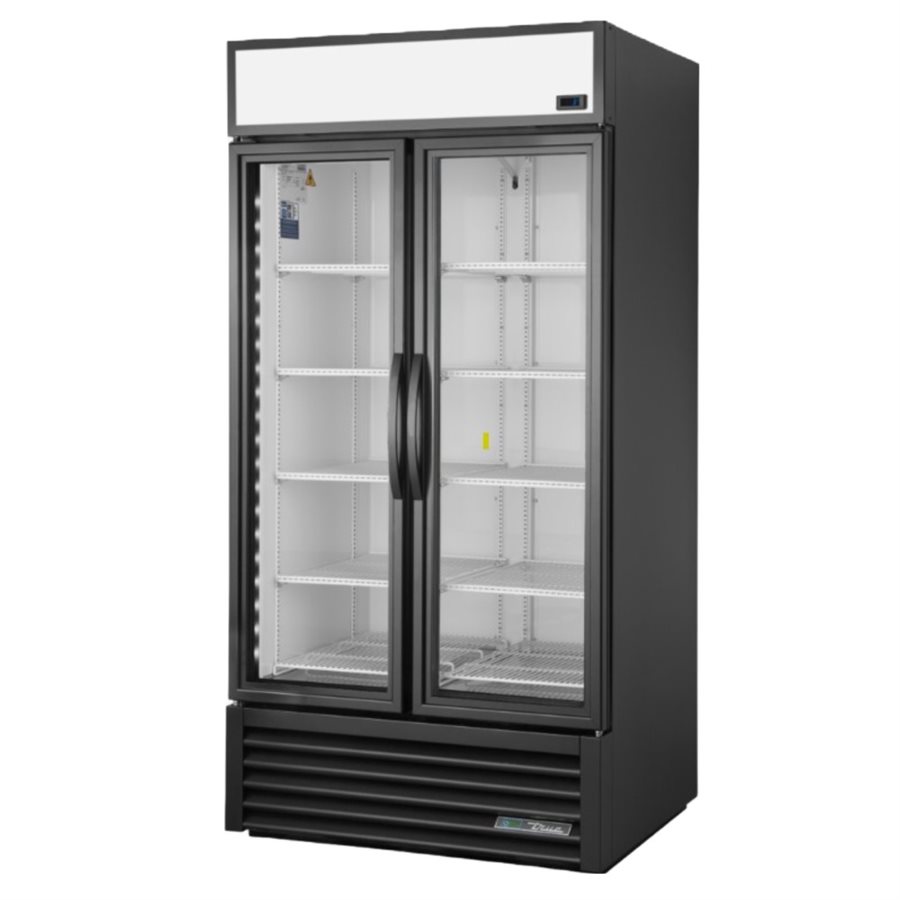 DEMO True 40po. Réfrigérateur Deux Sections à Portes Vitrées, (2) Portes à Charnières, Noir, 115V
