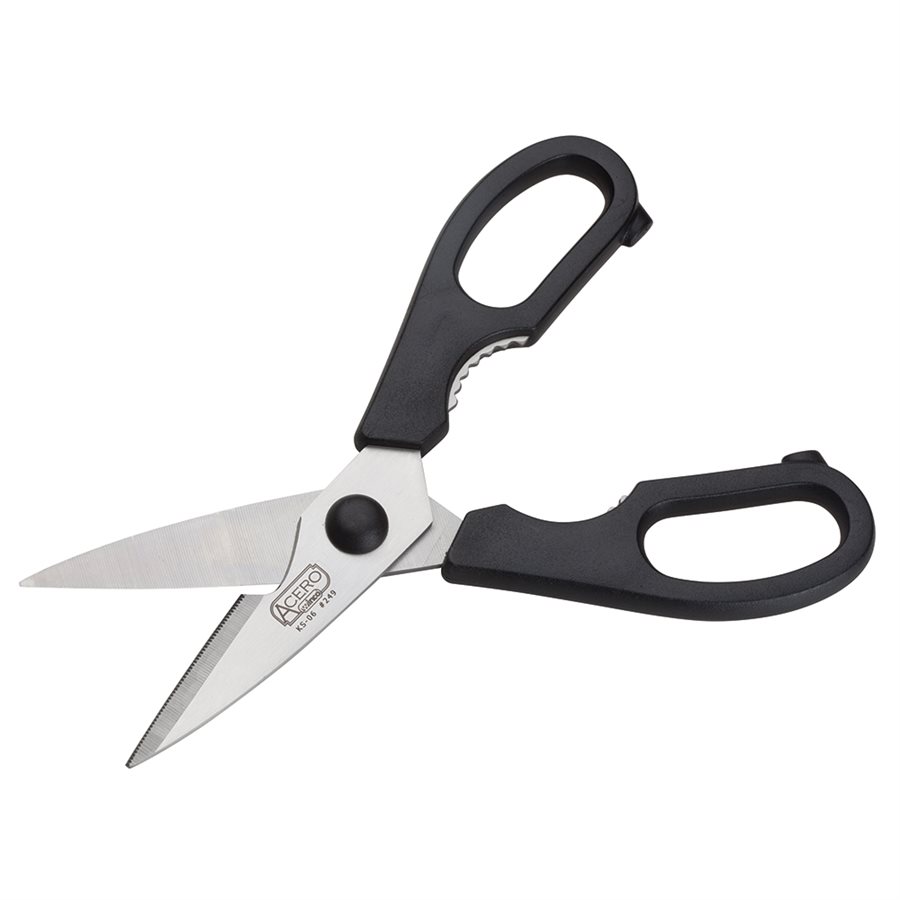 Kitchen Shears, All Purpose, Serrated Blade, Carbon Steel, Black