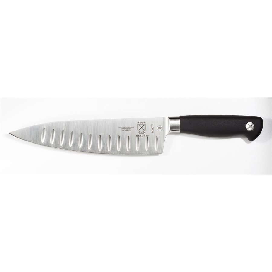 Chef Knife, Forged, Granton Edges, Short Bolster, 8" Blade