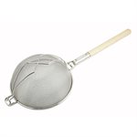 Strainer, Double Tin Mesh, 14" Diameter, Round Wood Handle