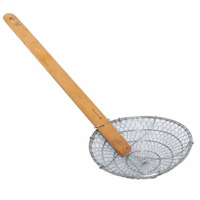 Skimmer, Round, Fine Mesh, Stainless Steel, Bamboo Handle, 8"