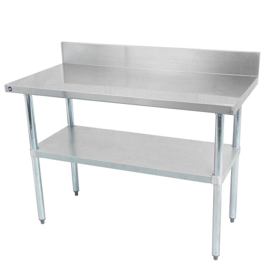 18-Gauge 430 Stainless Steel Work Table 30" × 48" , With Backsplash, Galvanized Steel Undershelf and Legs