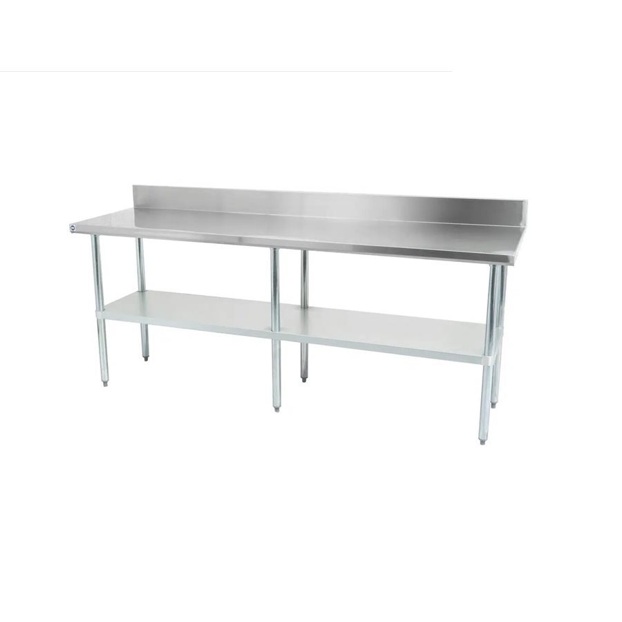 18-Gauge 430 Stainless Steel Work Table 30" × 96" , With Backsplash, Galvanized Steel Undershelf and Legs