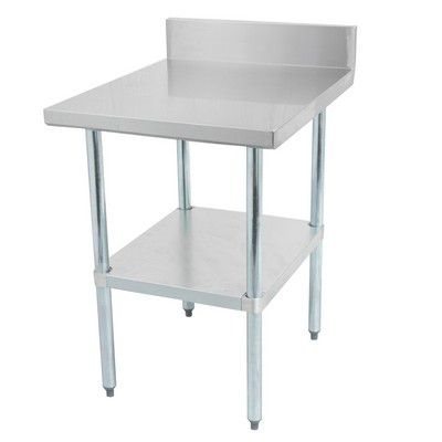 30” X 24” 18-GAUGE 430 STAINLESS STEEL WORK TABLE WITH 4" BACKSPLASH, GALVANIZED UNDERSHELF AND LEGS