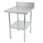 30” X 24” 18-GAUGE 430 STAINLESS STEEL WORK TABLE WITH 4" BACKSPLASH, GALVANIZED UNDERSHELF AND LEGS