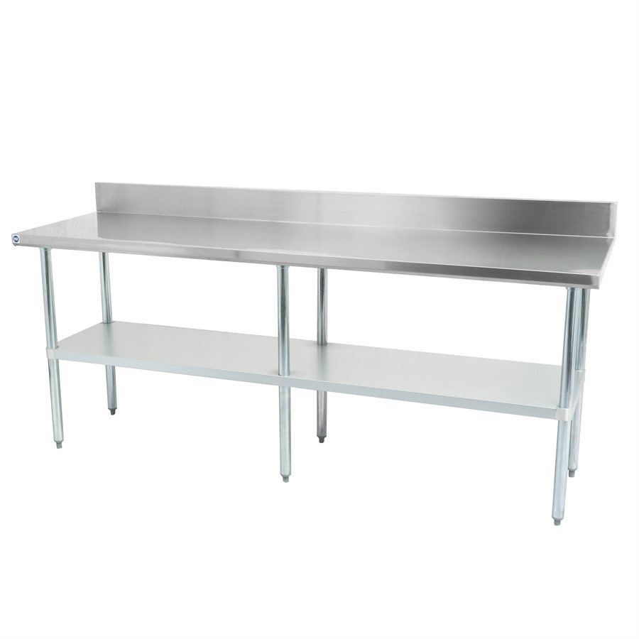 30" × 24" Stainless Steel Worktable With Backsplash And Stainless Steel Undershelf And Legs