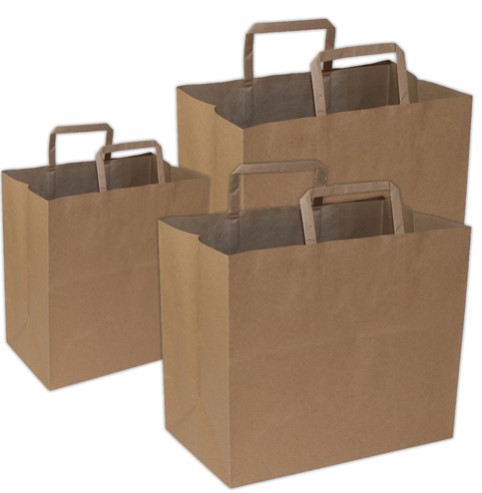 Natural Kraft Heavy Paper Bag Flat Handles 250/PK 12" X 7" X 17"