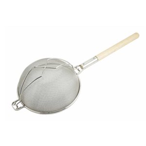 Strainer, Double Tin Mesh, 12" Diameter, Round Wood Handle